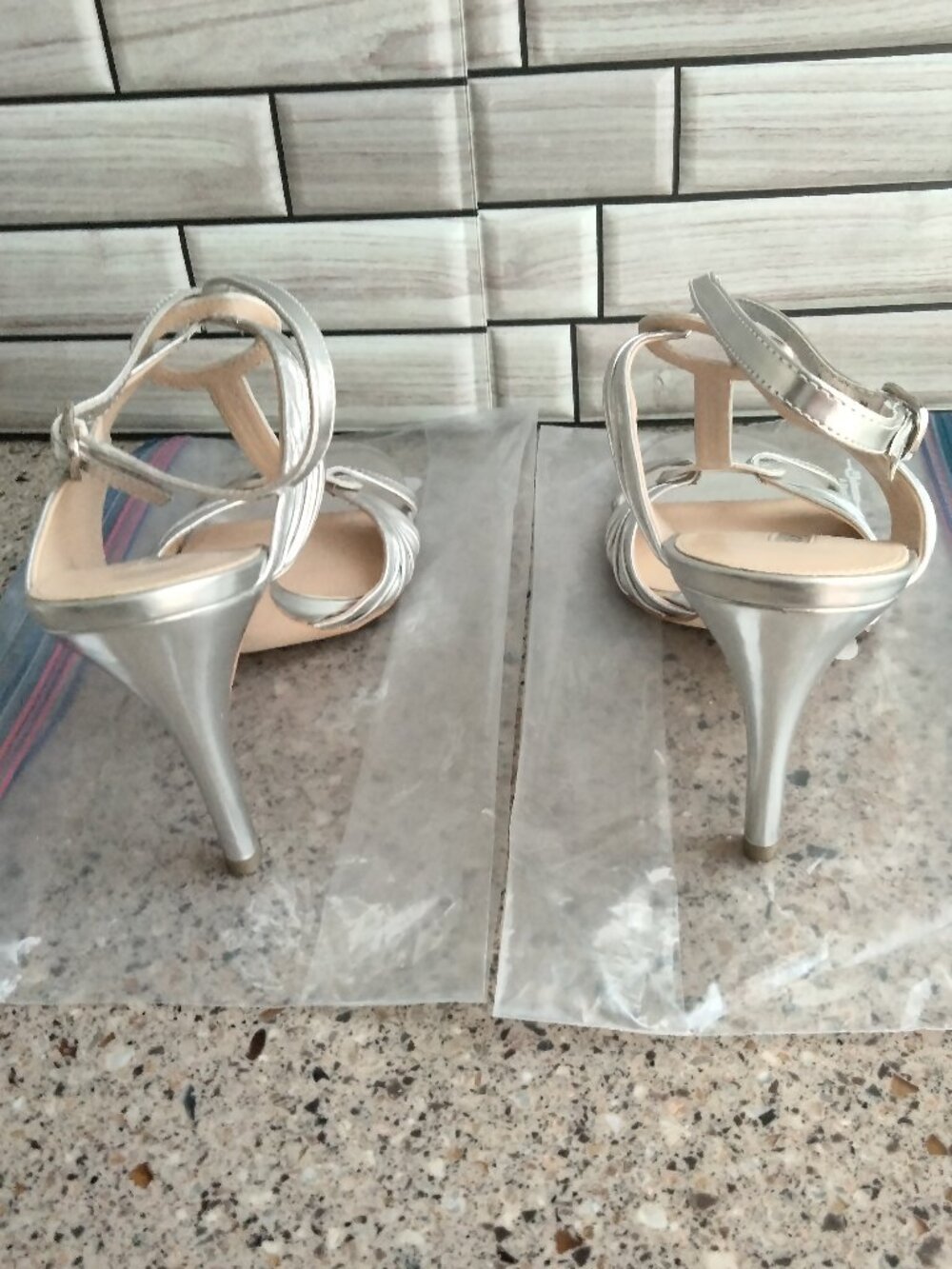 Silver Metallic T-Strap High Heel Sandals - Picture 6 of 13